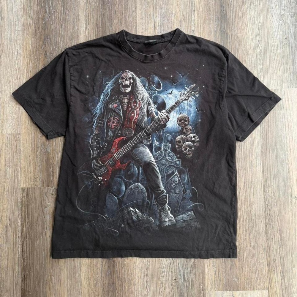 Y2K Spiral Grim Rocker Graphic T-Shirt (Size 2XL)